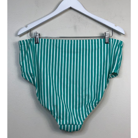 Kona Sol Women's Plus Striped High Coverage Hipster Bikini Green 16W / 18W - Picture 3 of 3